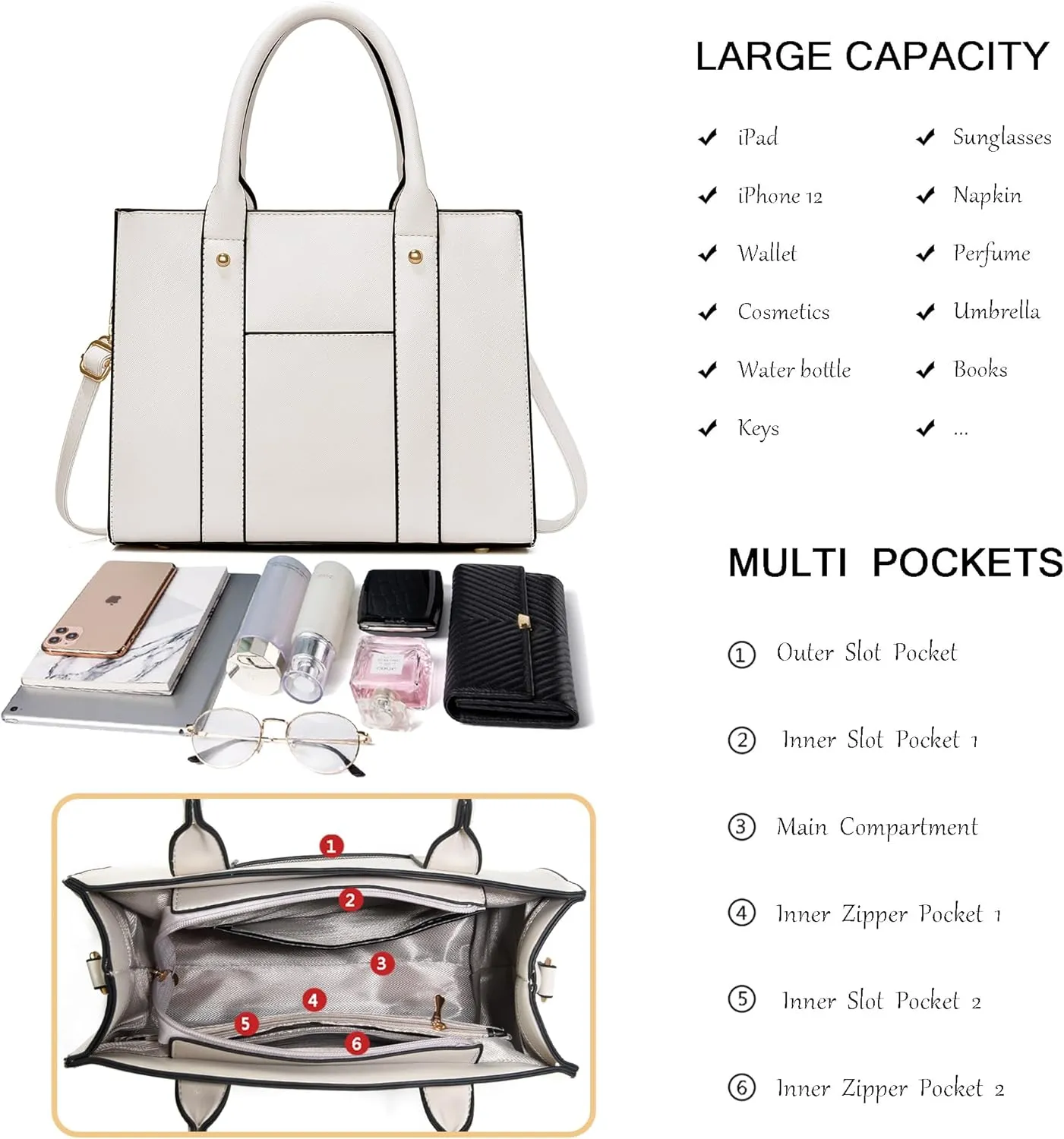 The Tote Bag Crossbody Purses for Women Shoulder Bag Handbags PU Leather Top Handle Bags with zipper