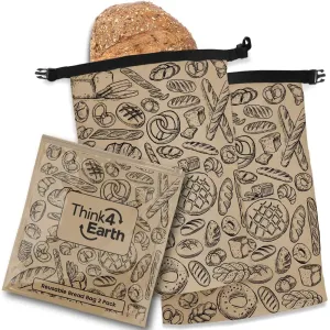 THINK4EARTH® - 2 Packs Bread Bags Bread Bags for Homemade Bread Loaf Freezer Bread Storage Bag Bread Container Reusable Food Storage Bag Large Bread Bags for Homemade Bread with Double Lining.