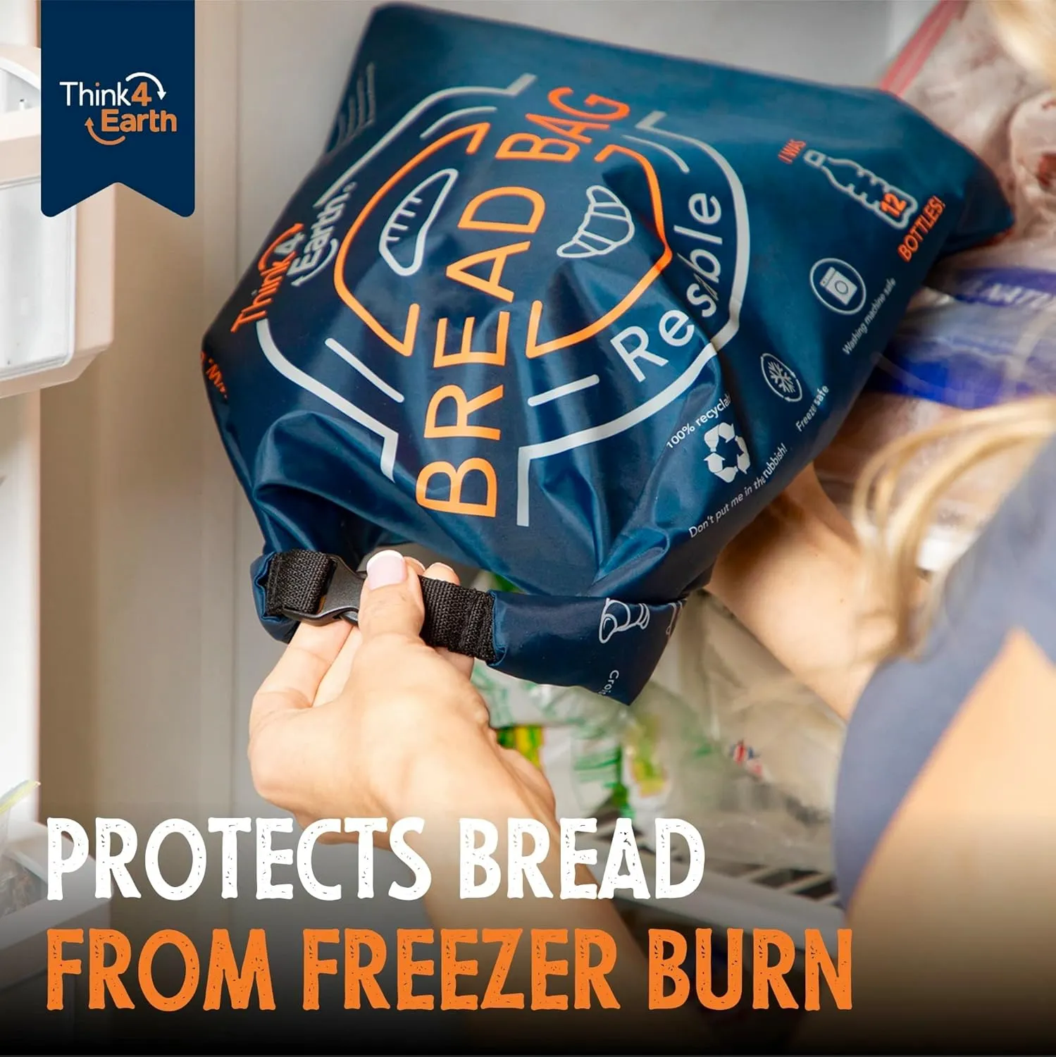 Think4Earth® – Mixed Set Large Bread & Baguette Bags - Reusable freezer large bag for homemade bread maker gift giving - Bread Container for Sourdough Loafs Storage.