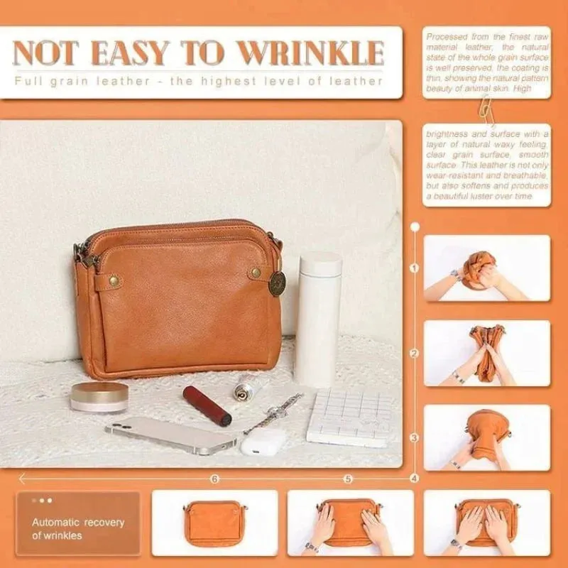 Three-Layer Leather Crossbody Shoulder and Clutch Bag Portable Triple PU Leather Slanting Shoulder Women's Zipper Crossbody Bags