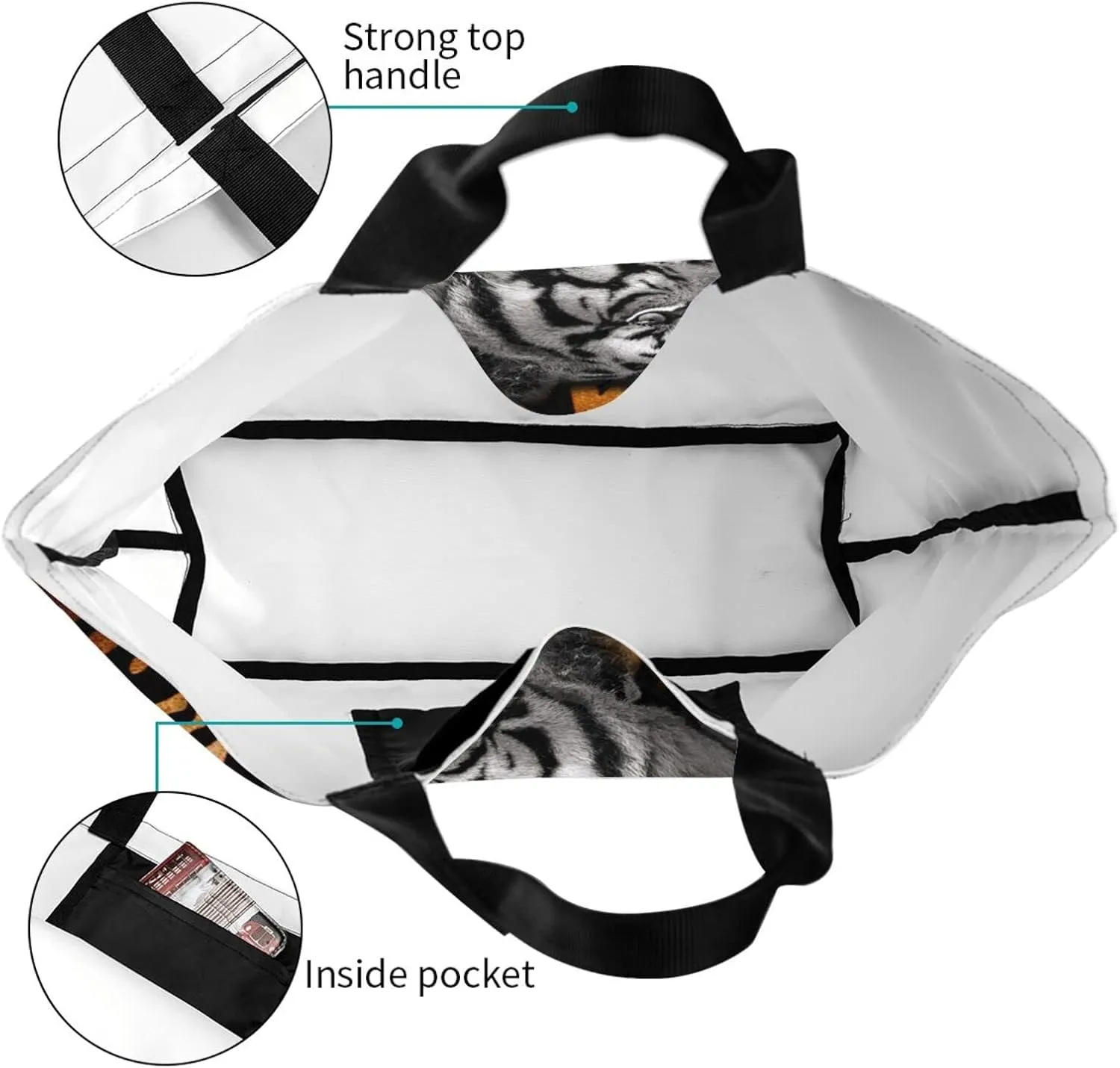 Tiger Shoulder Bag Cool Tiger Bags Storage Handle Shopping Bag Portable Animal Bag