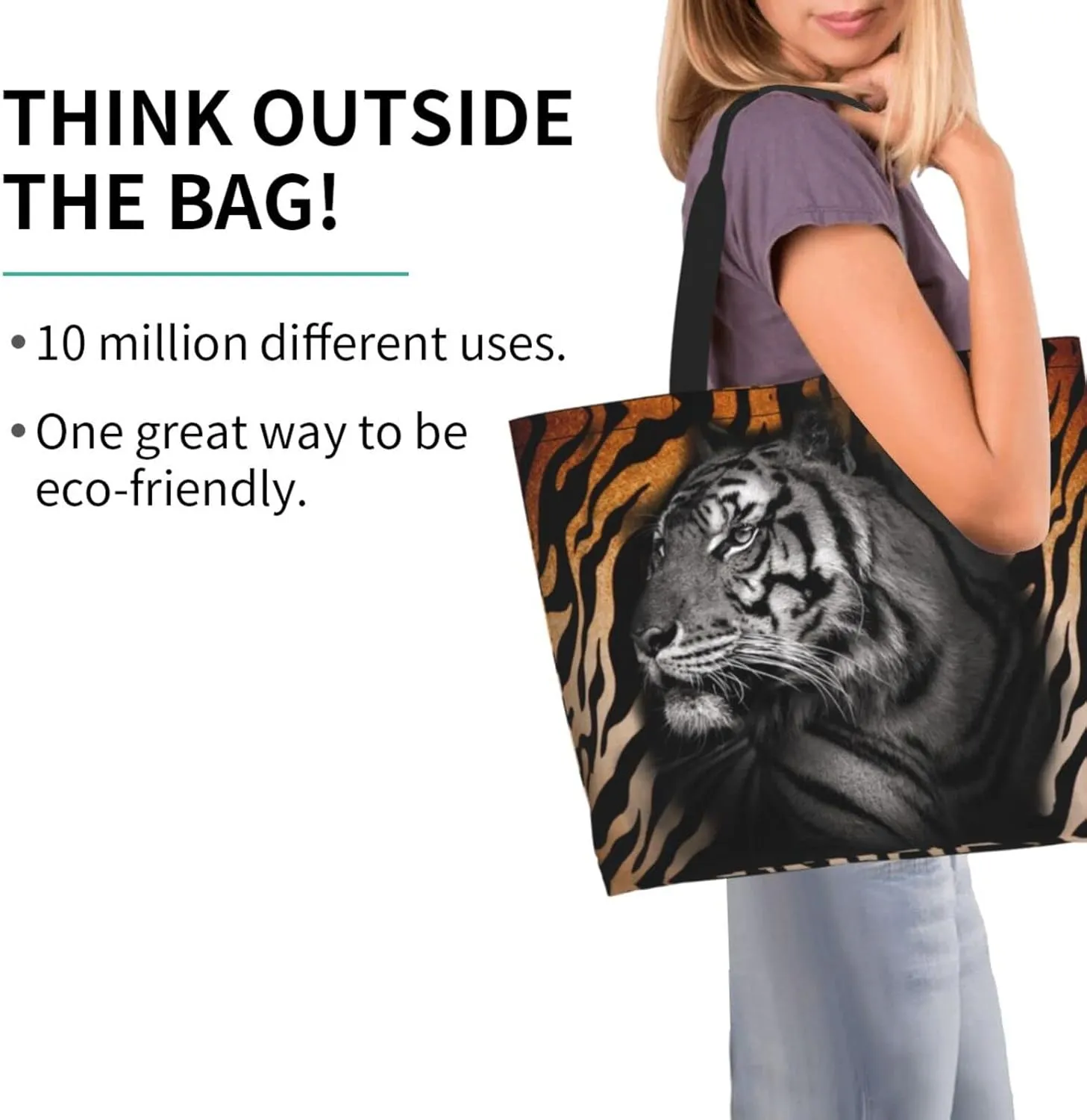 Tiger Shoulder Bag Cool Tiger Bags Storage Handle Shopping Bag Portable Animal Bag
