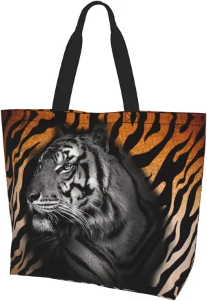 Tiger Shoulder Bag Cool Tiger Bags Storage Handle Shopping Bag Portable Animal Bag