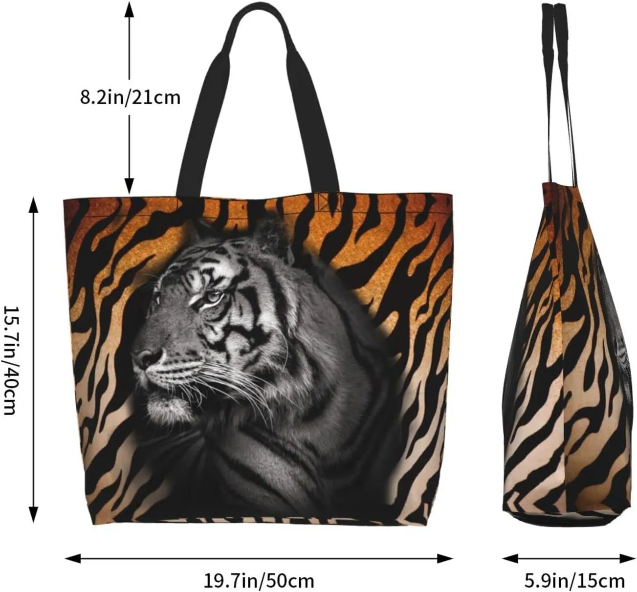 Tiger Shoulder Bag Cool Tiger Bags Storage Handle Shopping Bag Portable Animal Bag
