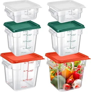 Tioncy 6 Pcs Food Storage Container with Lids Set 2 Qt 4 Qt 6 Qt Square Clear Commercial Containers with Scales Handles for Home Restaurant Kitchen Food Storage Proof Dough Marinating Meat