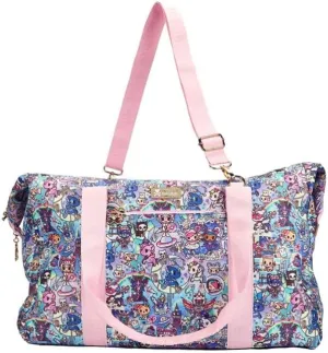 tokidoki - Travel Duffel Bag Carry-On Weekender - Double Zip Compartments, Padded Device Pocket, Adjustable Strap, Exterior & Interior Pockets - Gold Hardware, Periwinkle Lining