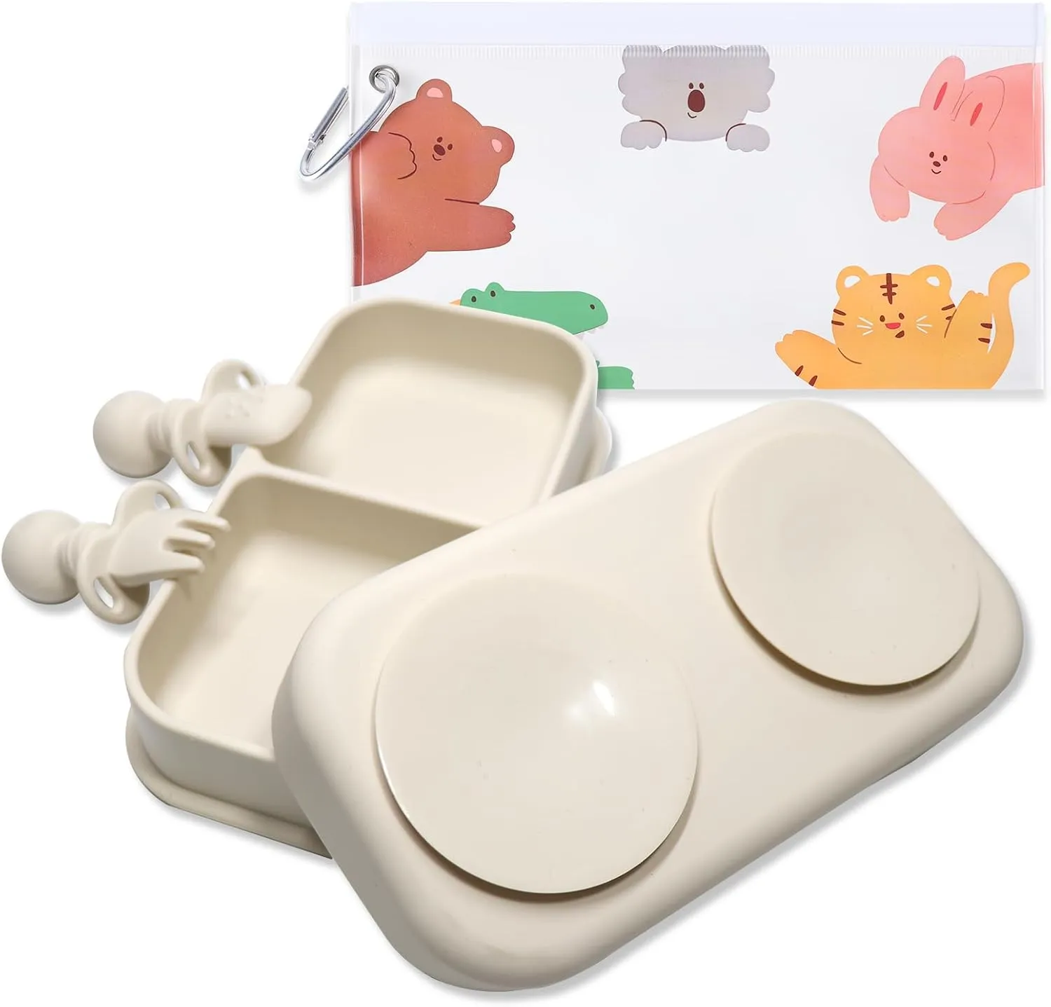 Travel Baby Suction Plate To Go, Portable Silicone Suction Plate Set for Toddler, Baby Divided Bowls with Utensils, Compact Design for Travel and Outdoor, Microwave & Dishwasher Safe