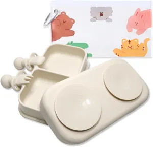 Travel Baby Suction Plate To Go, Portable Silicone Suction Plate Set for Toddler, Baby Divided Bowls with Utensils, Compact Design for Travel and Outdoor, Microwave & Dishwasher Safe