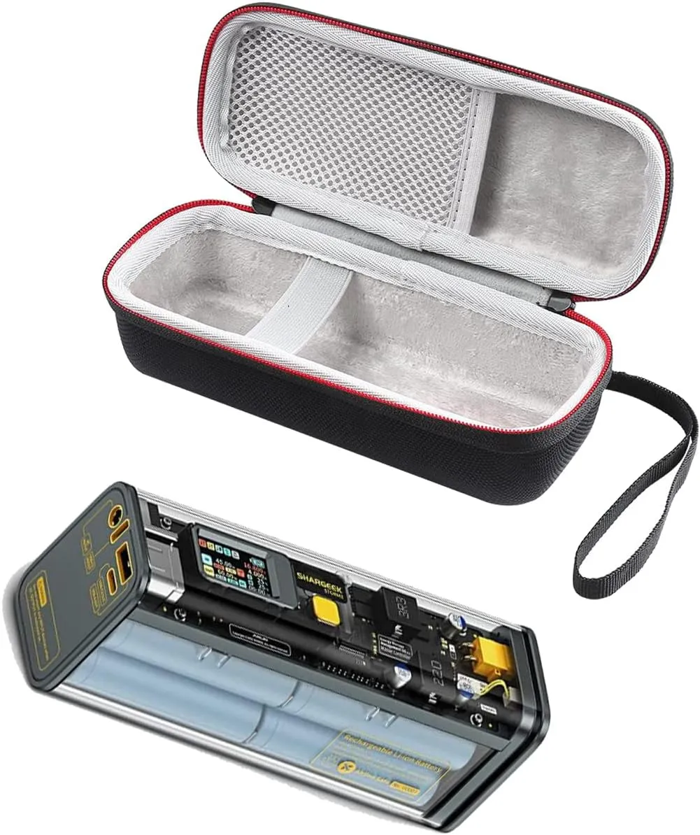 Travel Case for Shargeek Portable Charger Storm 2,Compatible with Shargeek Portable Charger 100W Power Bank & Accessories EVA Hard Bag with Wrist Strap (black red)