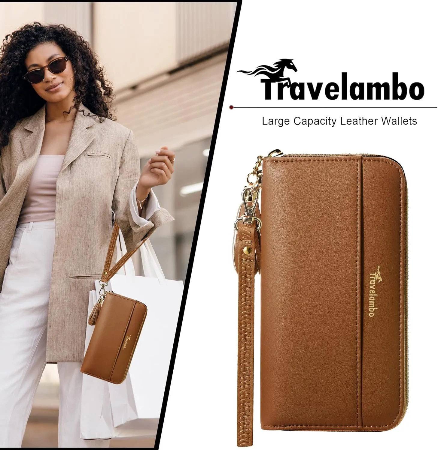 Travelambo Womens Wallet Tassel Bifold Ladies Cluth Wristlet Wrist strap Long Purse