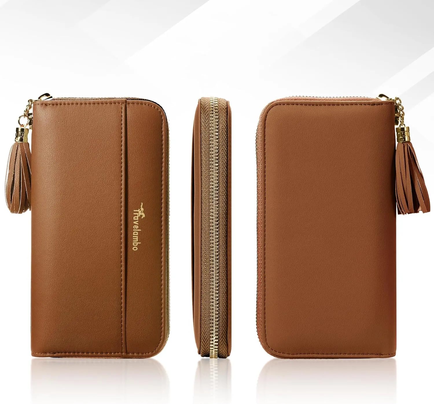 Travelambo Womens Wallet Tassel Bifold Ladies Cluth Wristlet Wrist strap Long Purse