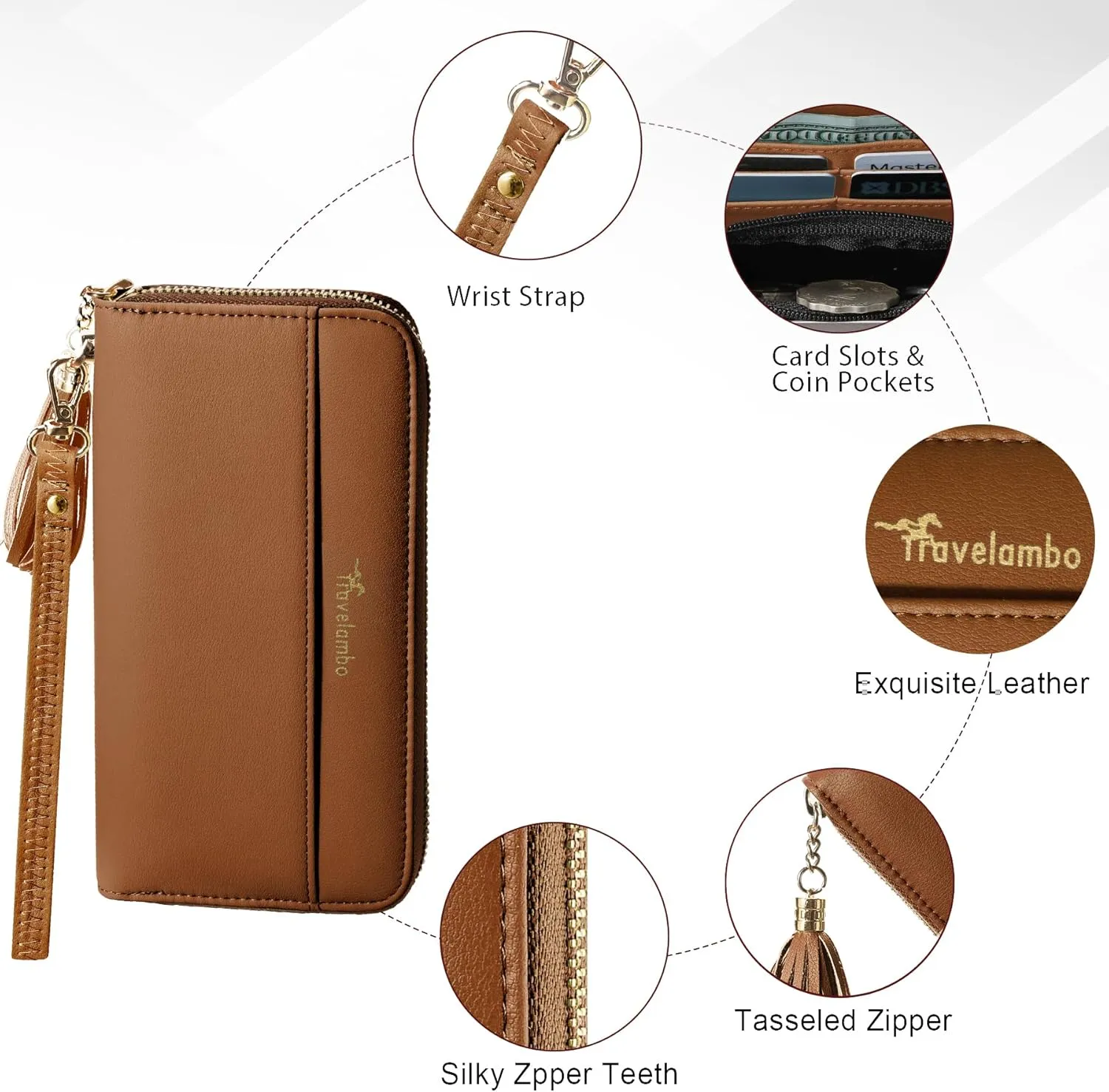 Travelambo Womens Wallet Tassel Bifold Ladies Cluth Wristlet Wrist strap Long Purse