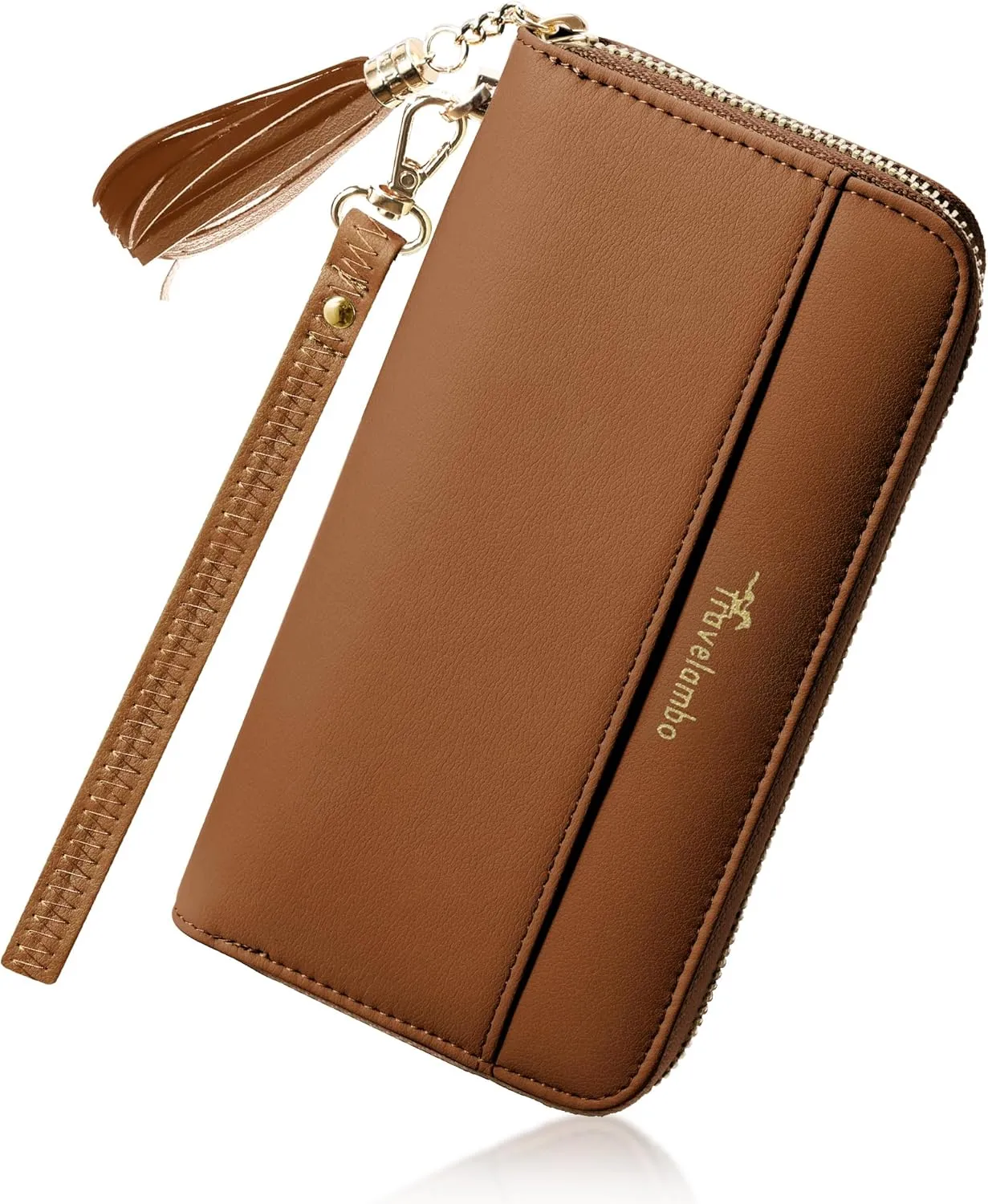 Travelambo Womens Wallet Tassel Bifold Ladies Cluth Wristlet Wrist strap Long Purse