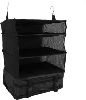 TREETDOBV Black Canvas Fabric Hanging 3-Tier Travel Shelf Bag, Portable Multifunctional Large Capacity Pack, Organizer Storage Bag with 2 Hooks, for Outdoor Activities Student Dormitory