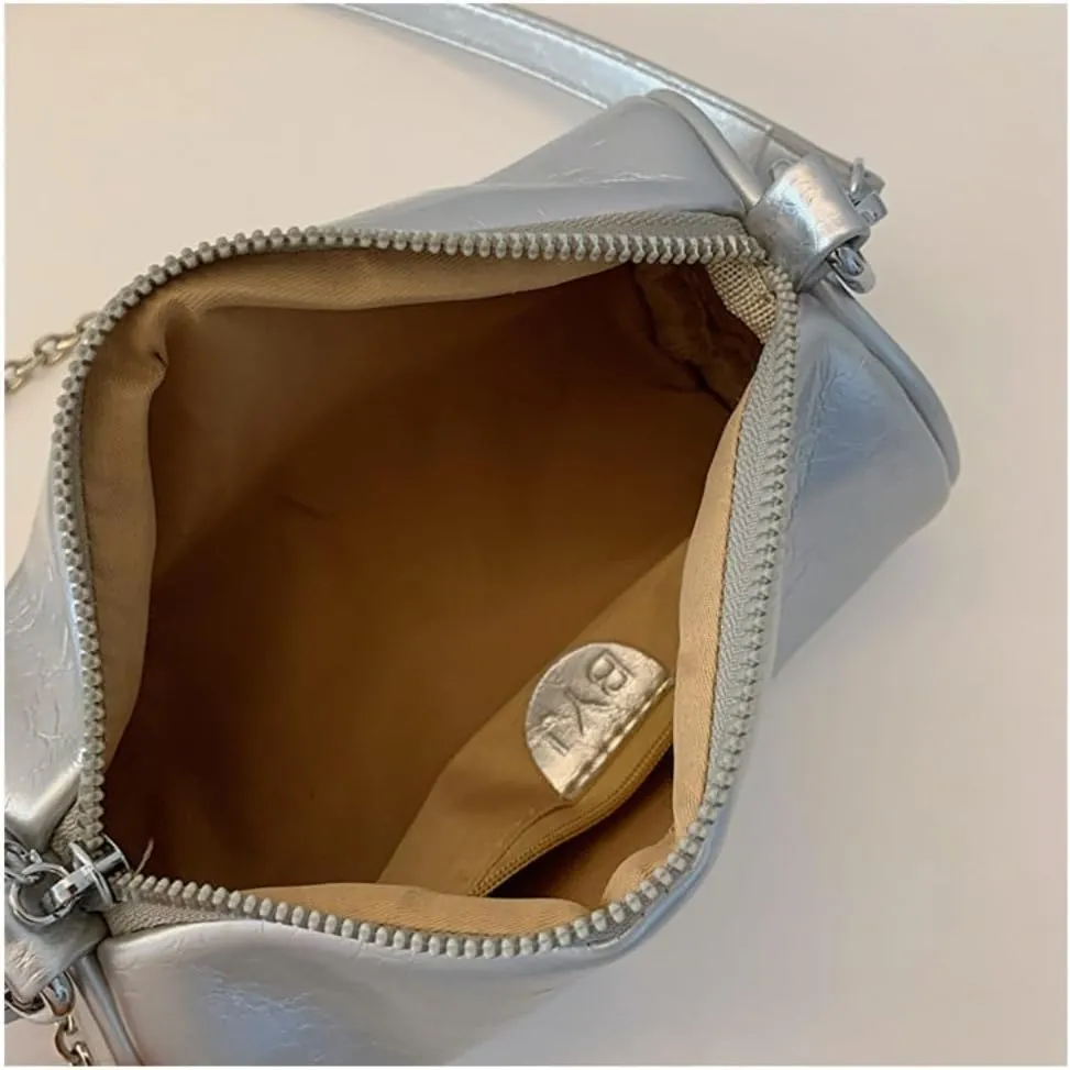 Trendy Silver Cylinder Bag for Women, Premium Soft Pillow Purse, Versatile Shoulder/Crossbody Bag Stylish Design