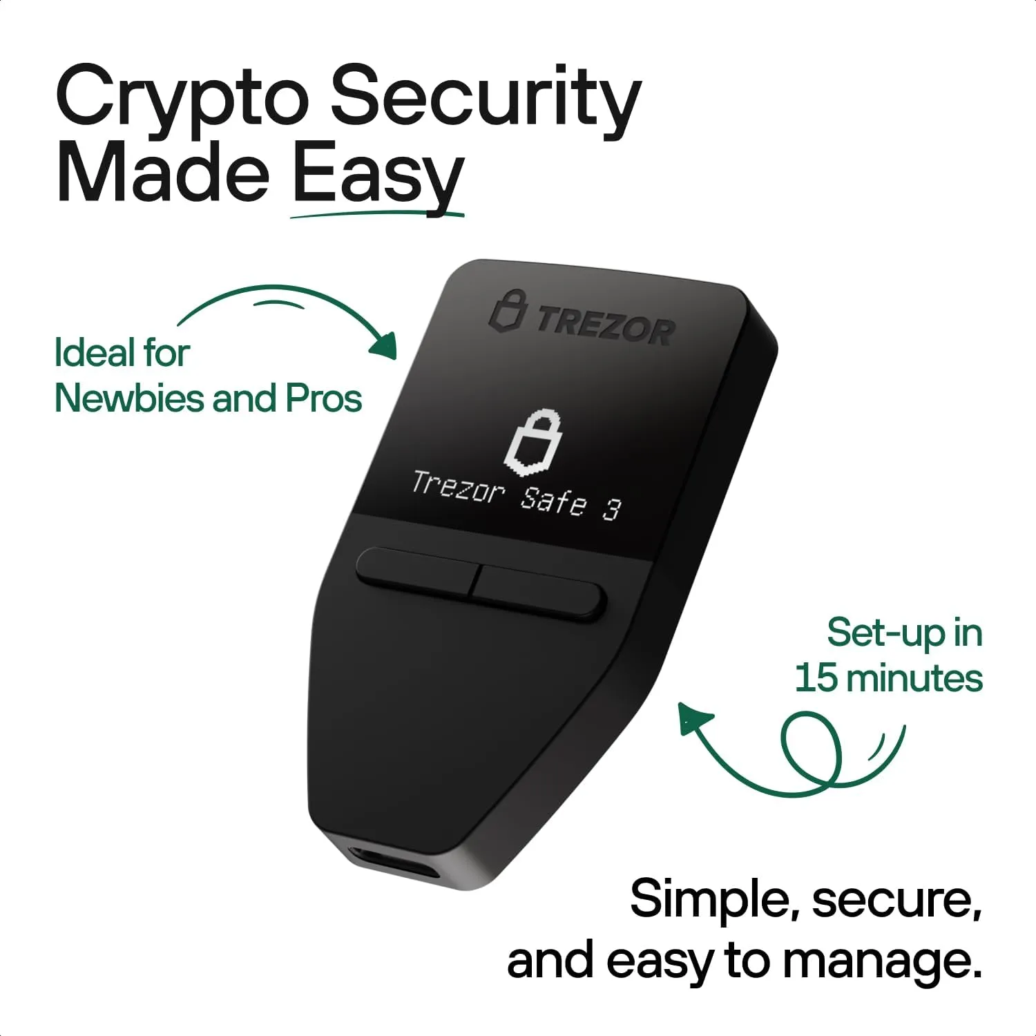 Trezor Safe 3 - Passphrase & Secure Element Protected Crypto Hardware Wallet - Buy, Store, Manage Digital Assets Simply and Safely (Cosmic Black)