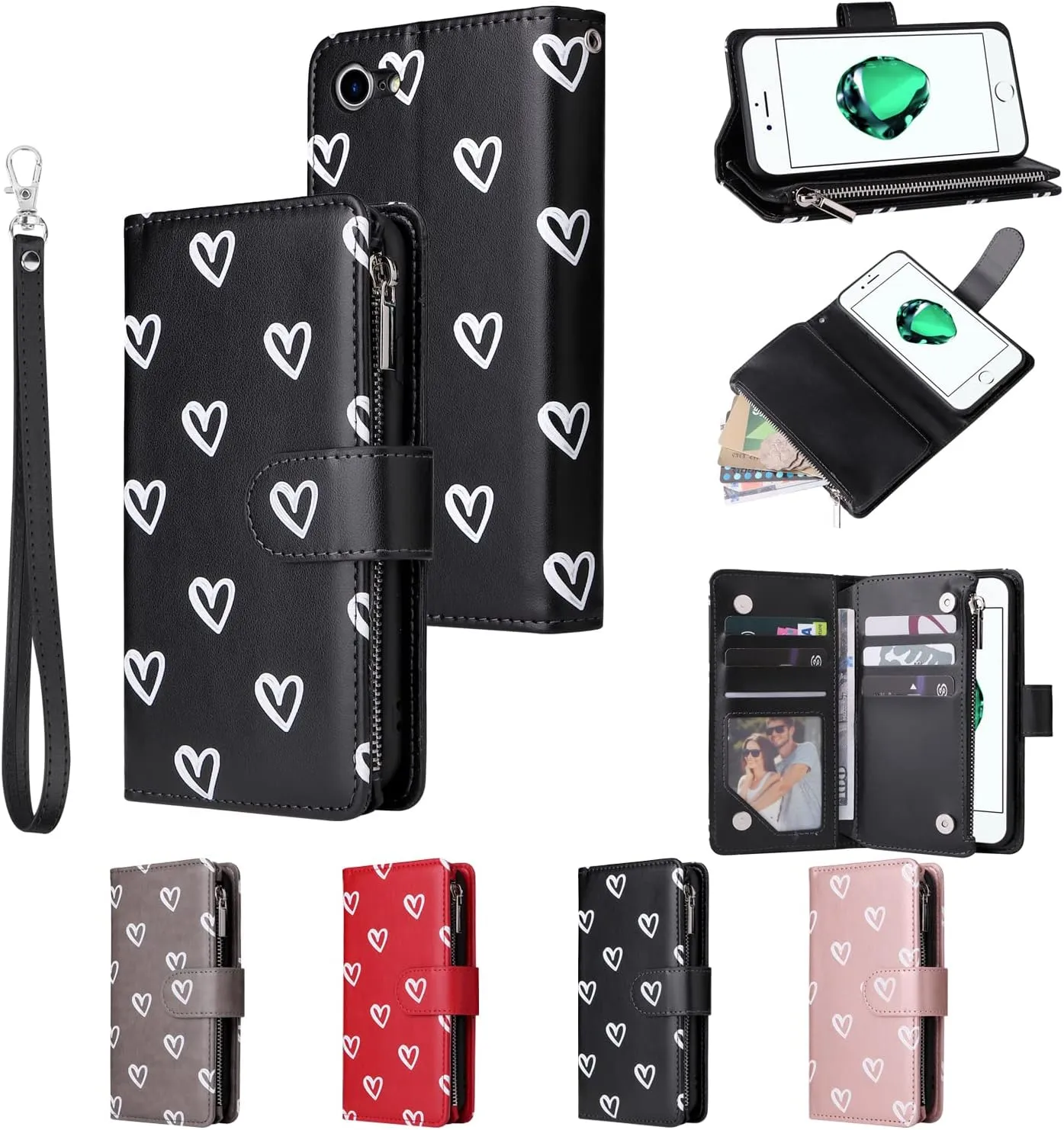 UEEBAI Wallet Case for Samsung Galaxy S10, PU Leather Case Magnetic Closure Handbag Zipper Pocket Case Kickstand Card Slots with Hand Strap Marple Flip Case for Wome
