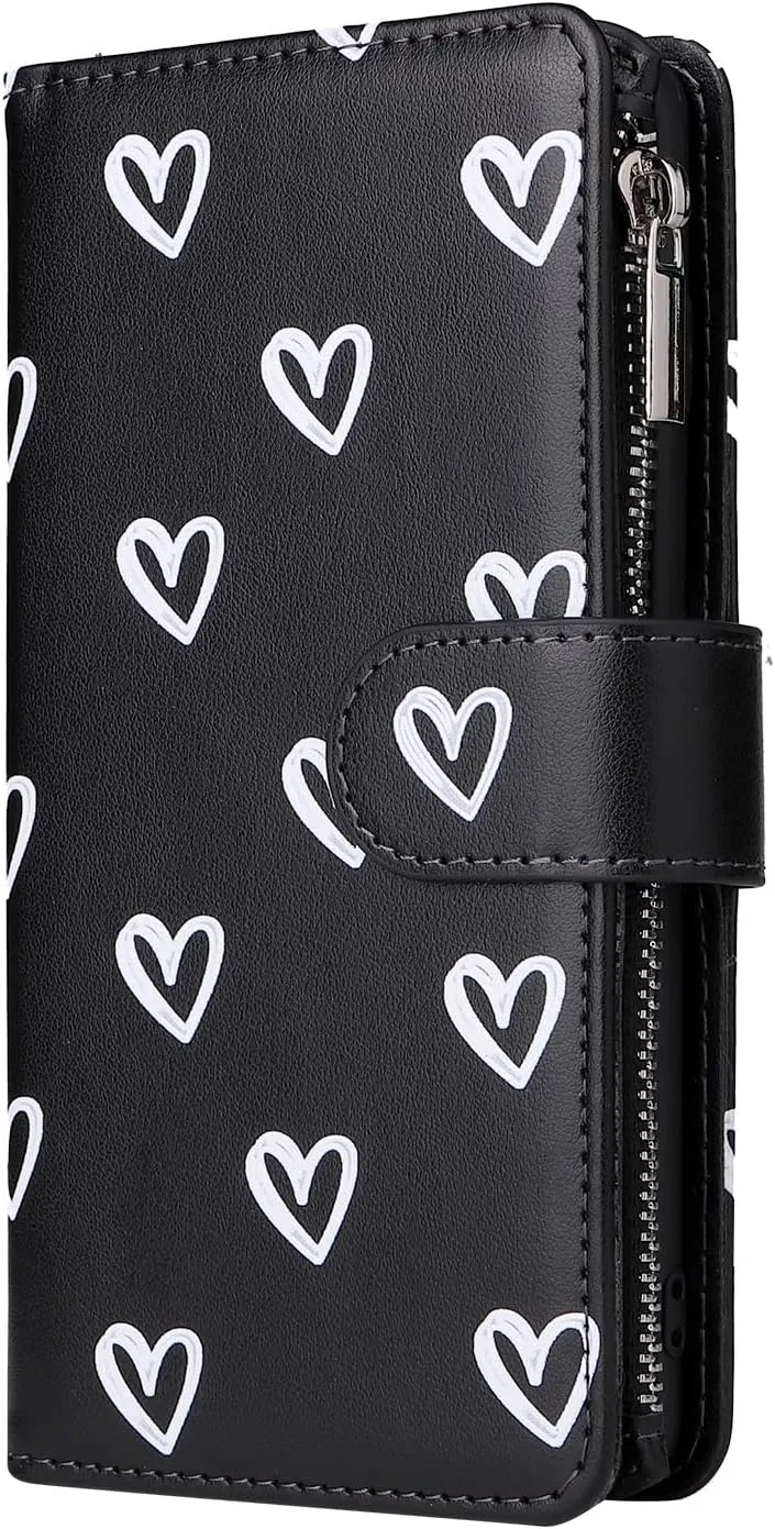 UEEBAI Wallet Case for Samsung Galaxy S10, PU Leather Case Magnetic Closure Handbag Zipper Pocket Case Kickstand Card Slots with Hand Strap Marple Flip Case for Wome