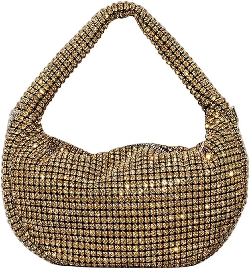 UMREN Bling Full Glitter Knotted Handbag for Women Crystal Rhinestone Hobo Dumpling Bag Diamond Evening Clutch Crossbody Bag