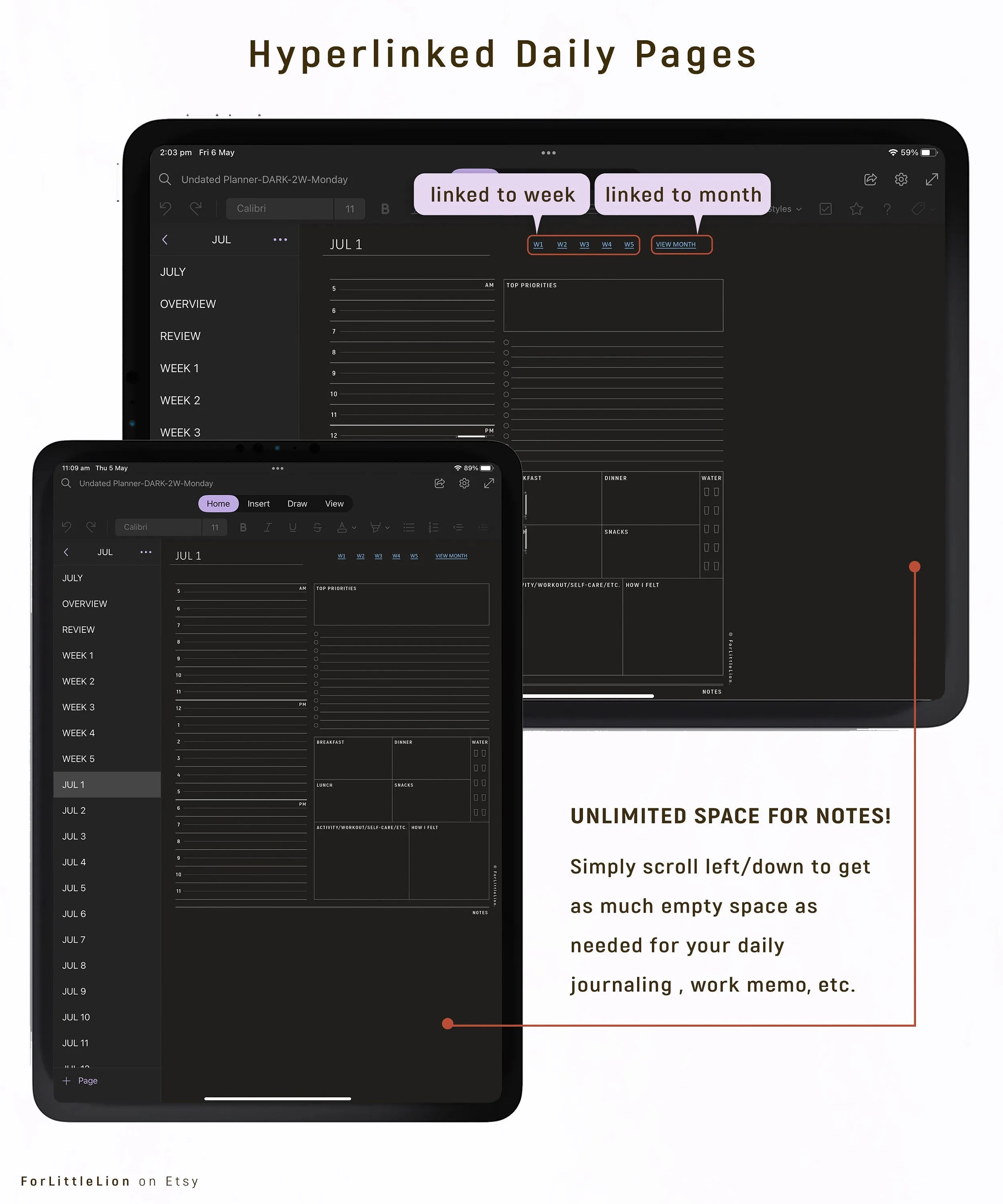UNDATED Ultimate OneNote Digital Planner - Dark Mode