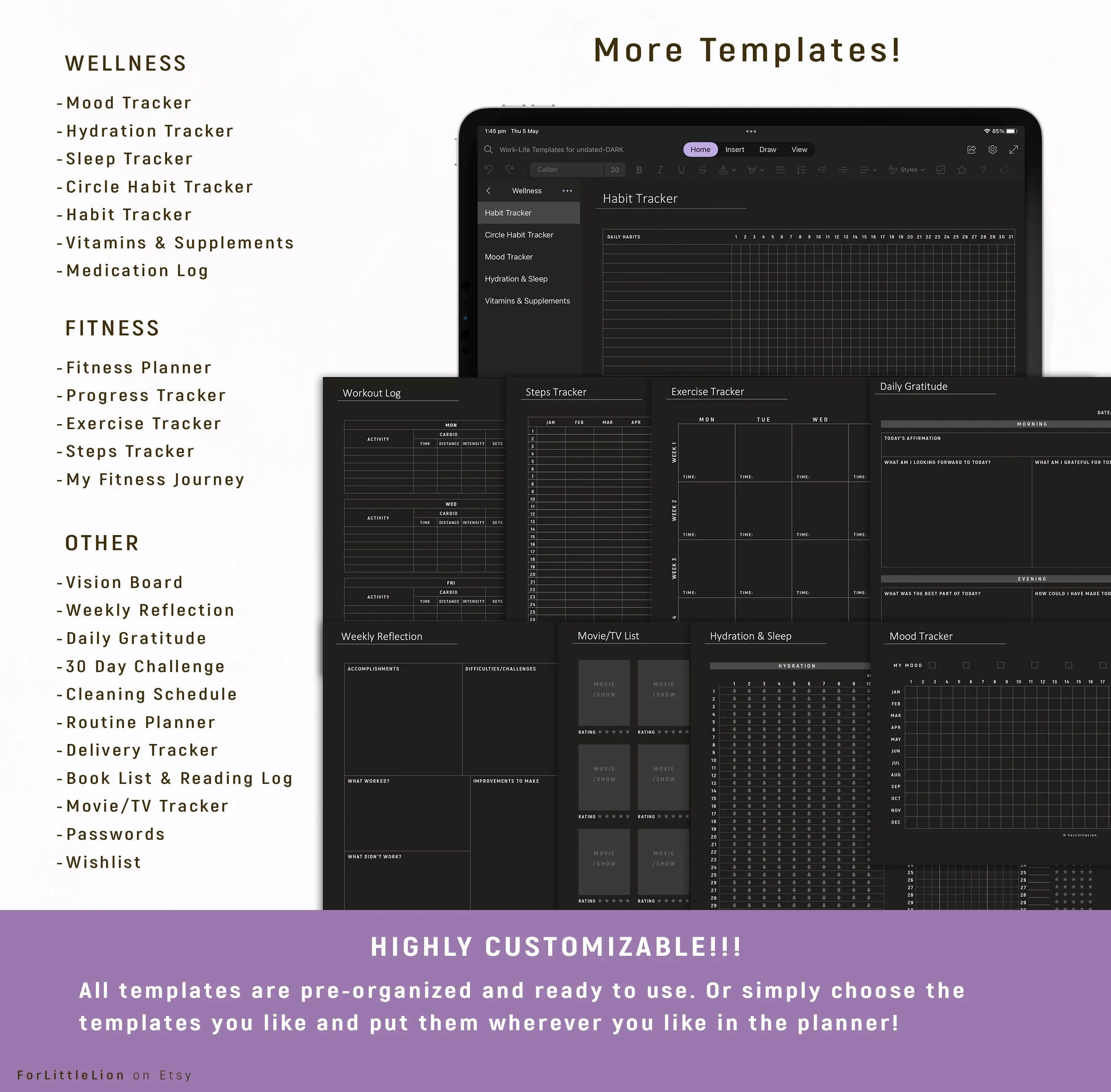 UNDATED Ultimate OneNote Digital Planner - Dark Mode