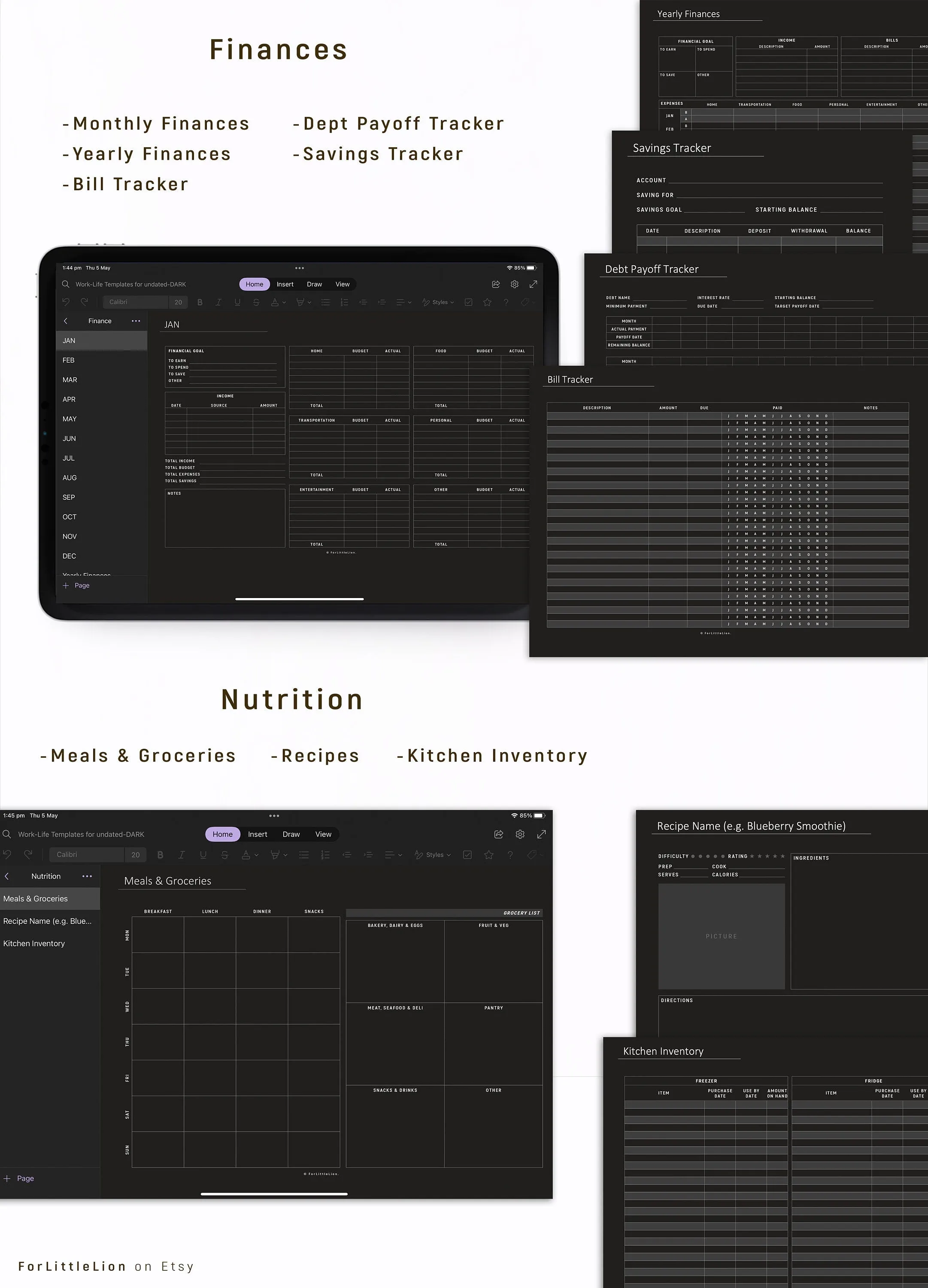 UNDATED Ultimate OneNote Digital Planner - Dark Mode