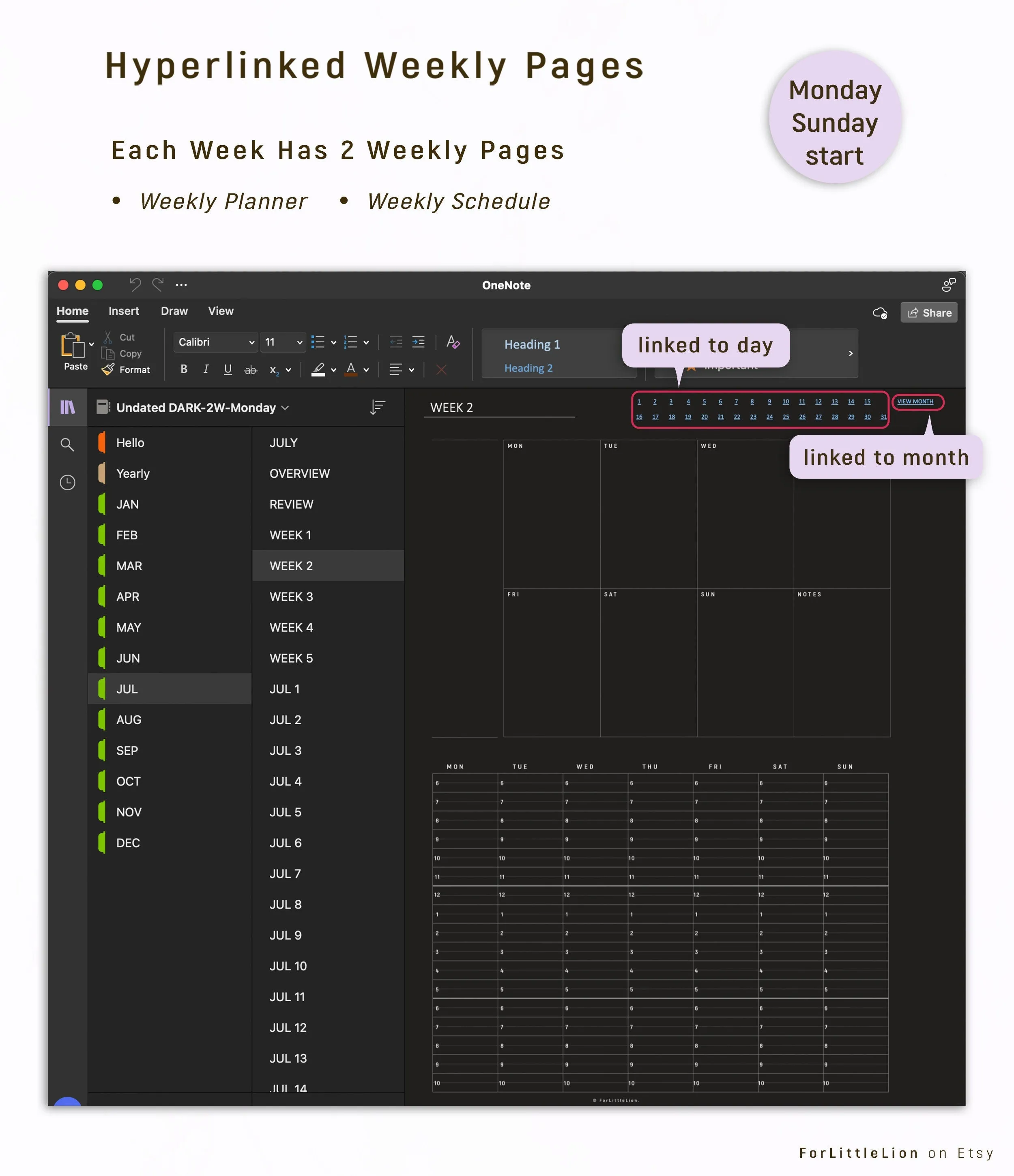 UNDATED Ultimate OneNote Digital Planner - Dark Mode