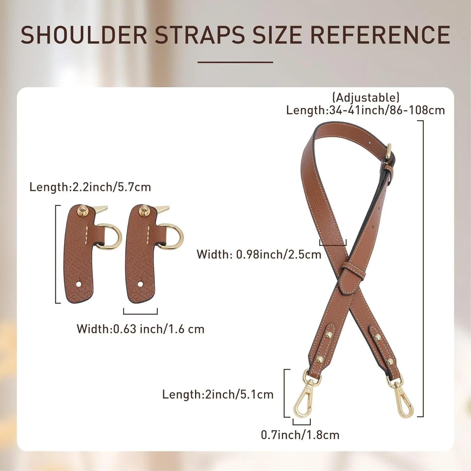 Upgraded 4 Buckles Purse Strap Replacement Compatible with Longchamp S/M/L Bag, Anti-Slip Leather Bag Straps Conversion Kit, Handbags Crossbody Shoulder Strap 34-41'' Adjustable for Women(Brown)