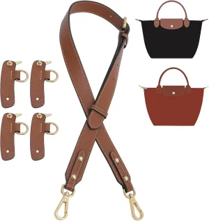 Upgraded 4 Buckles Purse Strap Replacement Compatible with Longchamp S/M/L Bag, Anti-Slip Leather Bag Straps Conversion Kit, Handbags Crossbody Shoulder Strap 34-41'' Adjustable for Women(Brown)