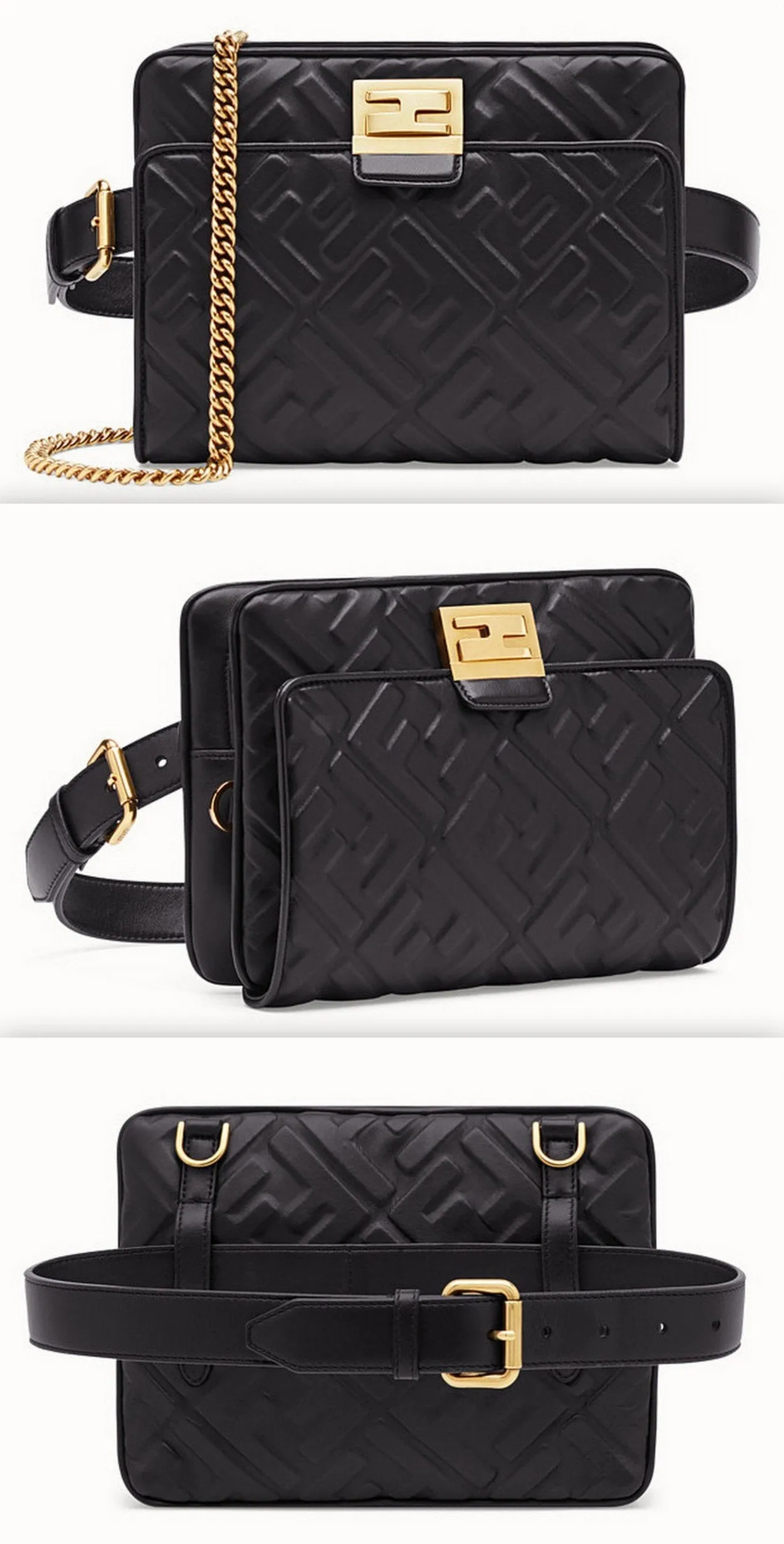 Upside Down Leather Bag, Black