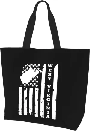 Usa American Flag West Virginia Sate Women'S Lightweight Canvas Handbag Reusable Shopping Bag