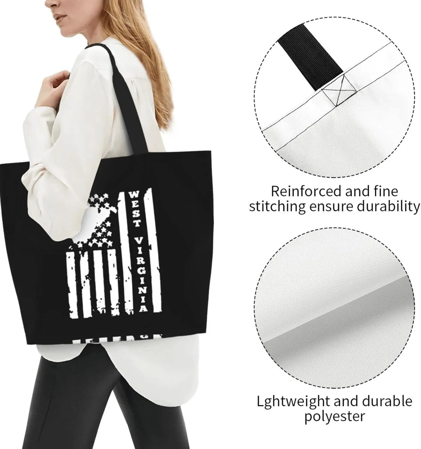 Usa American Flag West Virginia Sate Women'S Lightweight Canvas Handbag Reusable Shopping Bag