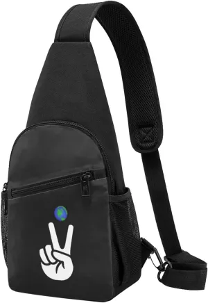 V Peace Sign Victory Hand Unisex Chest Bag Lightweight Crossbody Shoulder Bag Travel Pocket