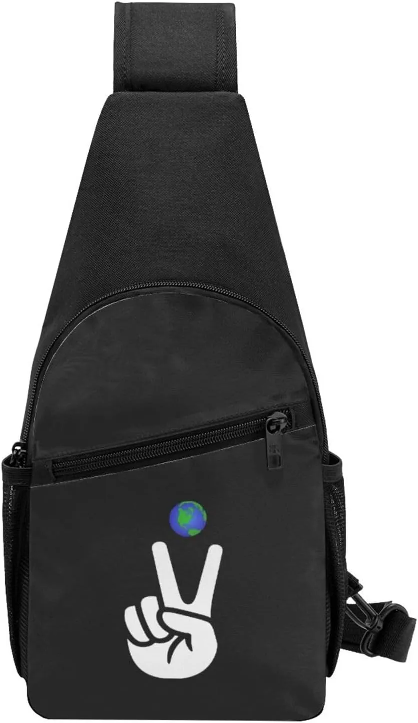 V Peace Sign Victory Hand Unisex Chest Bag Lightweight Crossbody Shoulder Bag Travel Pocket