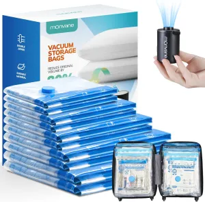 Vacuum Luggage Storage Bags with Cordless Electric Portable Pump, Double Zipper Sealed Space Saver Bag, Compression for Clothes, Bedding and Travel Essentials（10 Pack Travel Comb）