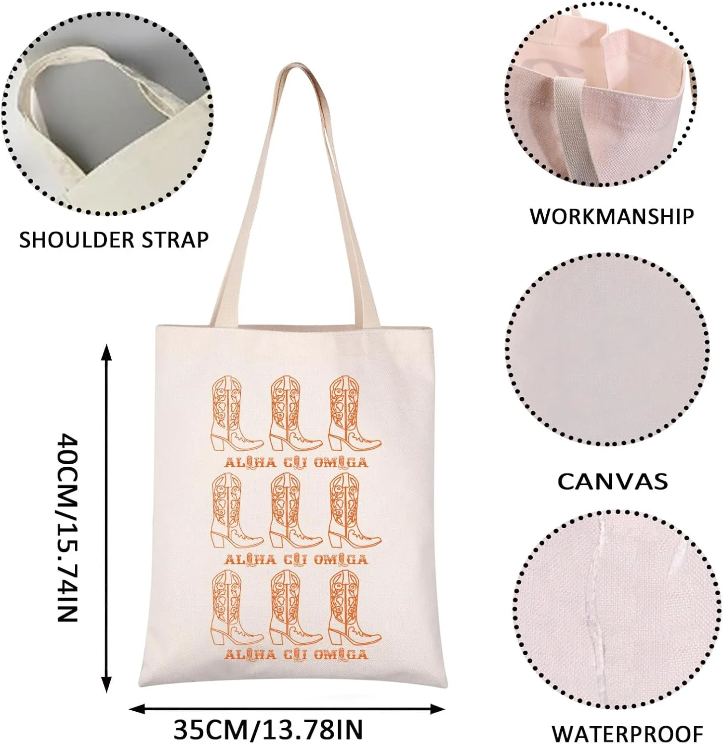 VAMSII A C Omega Tote Bag - Cowgirl Gift, Sorority Merch