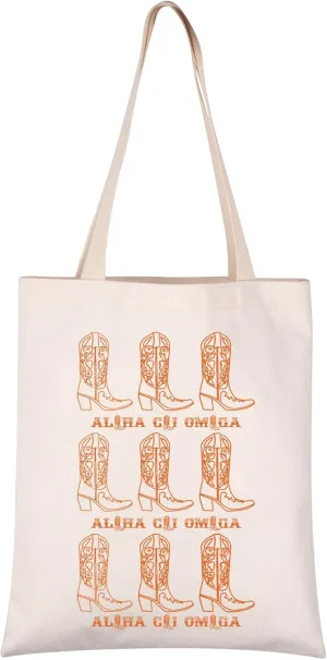 VAMSII A C Omega Tote Bag - Cowgirl Gift, Sorority Merch
