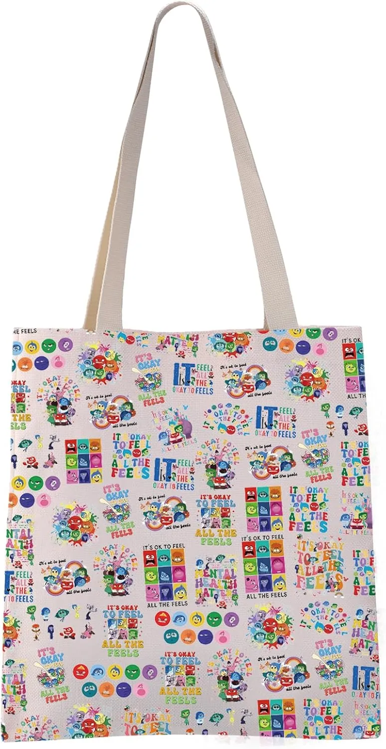 VAMSII Cartoon Emotions Inspired Gift It's Okay To Feel All Tote Bag Joy Anger Fear Sadness Emotion Team Gift