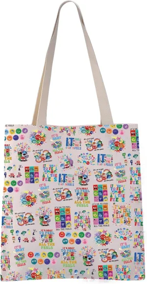 VAMSII Cartoon Emotions Inspired Gift It's Okay To Feel All Tote Bag Joy Anger Fear Sadness Emotion Team Gift