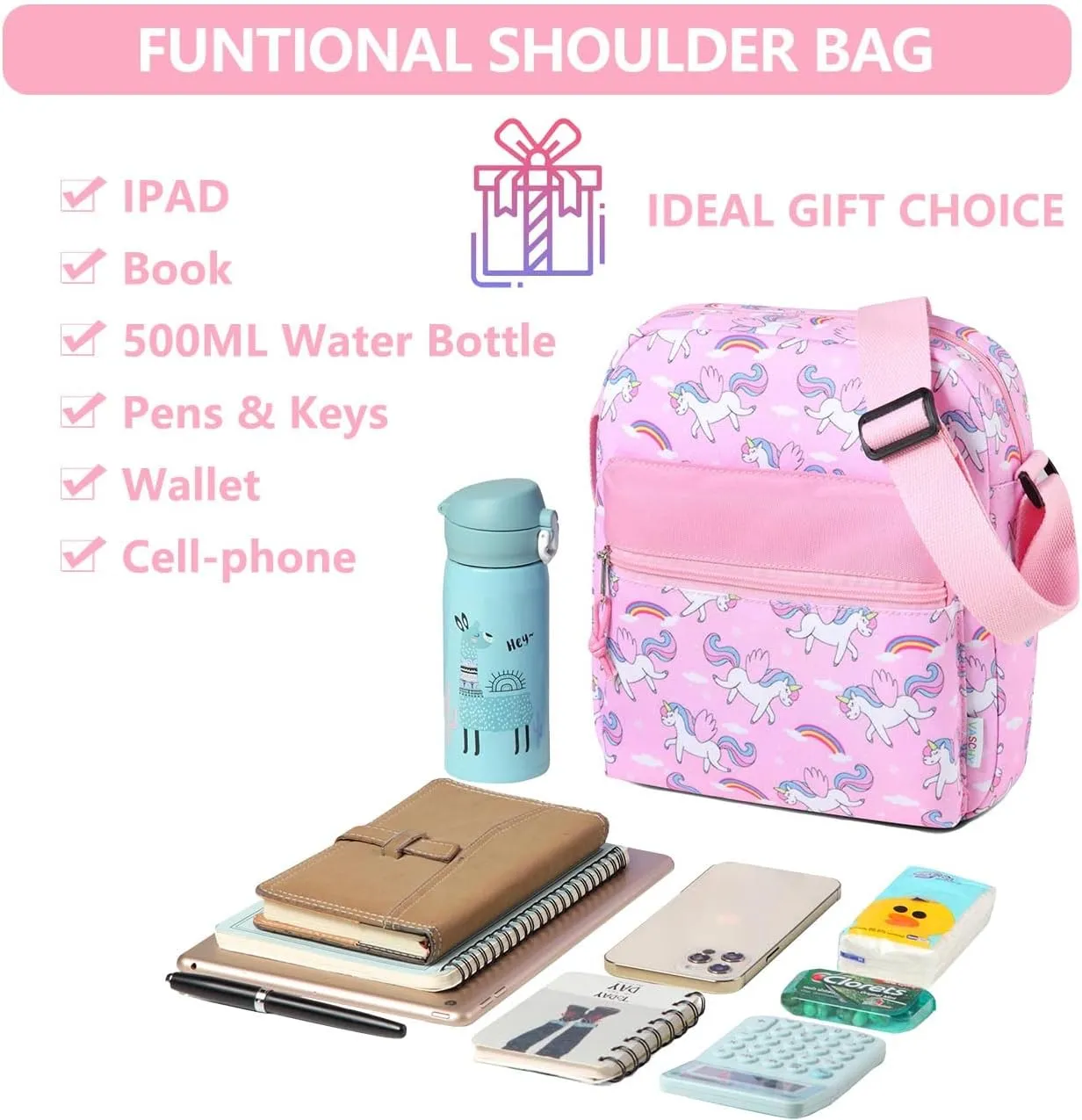 VASCHY Crossbody Bag Purse for Girls, Lightweight Small Messenger Shoulder Bag Gift for Preteen/Teen Little Kids