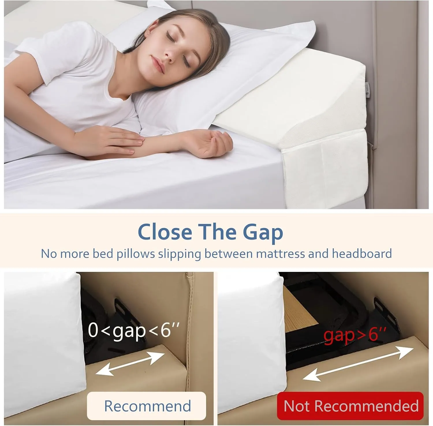 Vekkia Queen Bed Wedge Pillow for Headboard/Bed Gap Filler/Headboard Pillow,Pillow Wedge for Headboard Gap(0-6"),Bed Gap Pillow,Stop Loosing Your Pillows,Phone(White)