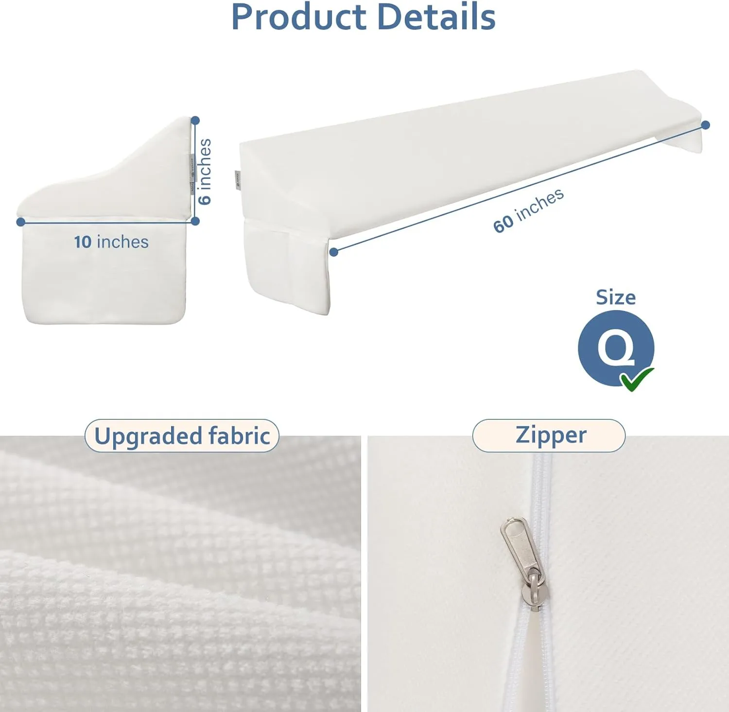 Vekkia Queen Bed Wedge Pillow for Headboard/Bed Gap Filler/Headboard Pillow,Pillow Wedge for Headboard Gap(0-6"),Bed Gap Pillow,Stop Loosing Your Pillows,Phone(White)