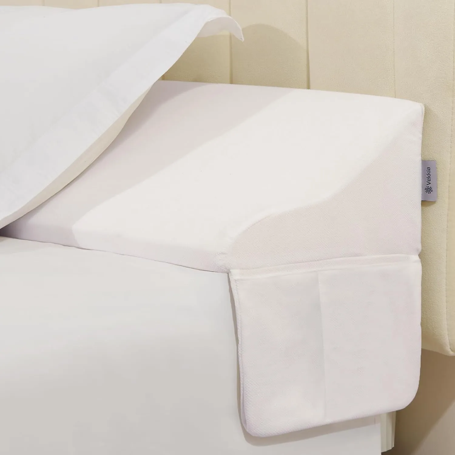 Vekkia Queen Bed Wedge Pillow for Headboard/Bed Gap Filler/Headboard Pillow,Pillow Wedge for Headboard Gap(0-6"),Bed Gap Pillow,Stop Loosing Your Pillows,Phone(White)