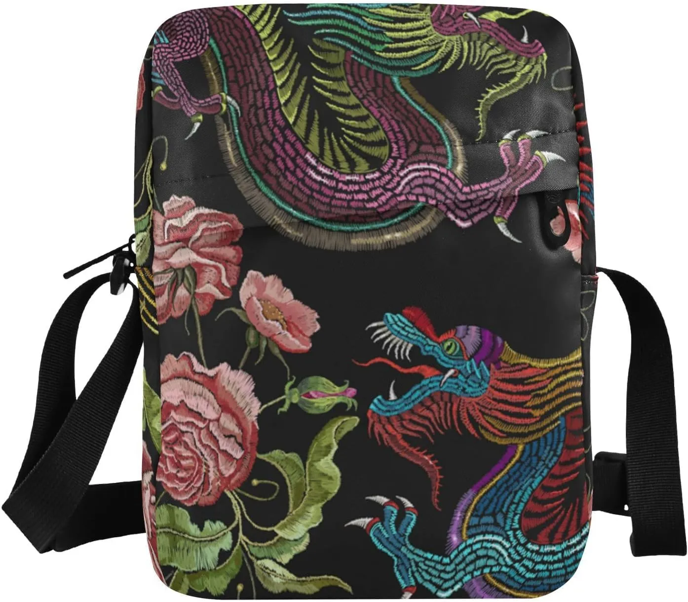 VIGTRO Small Crossbody Bag for Women Men, Chinese Dragons Messenger Bag Purse with Adjustable Strap, Embroidery Small Shoulder Bag for Travel Outdoor Sports