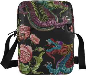 VIGTRO Small Crossbody Bag for Women Men, Chinese Dragons Messenger Bag Purse with Adjustable Strap, Embroidery Small Shoulder Bag for Travel Outdoor Sports