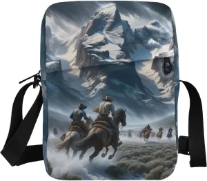 VIGTRO Small Crossbody Bag for Women Men, Snow Mountains Cowboys Messenger Bag Purse with Adjustable Strap, Western Small Shoulder Bag for Travel Outdoor Sports