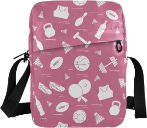 VIGTRO Small Messenger Bag Purse, Cartoon Sports Ball Pattern Mini Crossbody Bag with Adjustable Strap for Women Men, Badminton Basketball Small Shoulder Bag for Travel Outdoor Sports