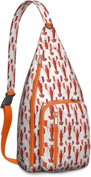 Vintage Geometric Lobsters Funny Crossbody Bag Daypack for Women Men Lightweight Waterproof Sling Bag Backpack Hiking Cycling