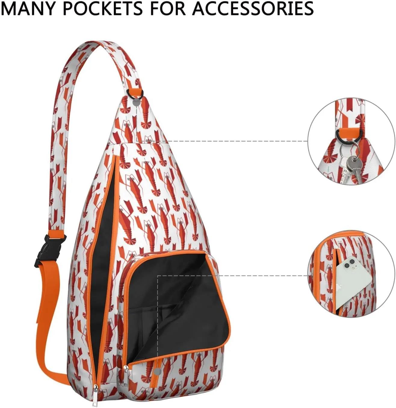 Vintage Geometric Lobsters Funny Crossbody Bag Daypack for Women Men Lightweight Waterproof Sling Bag Backpack Hiking Cycling