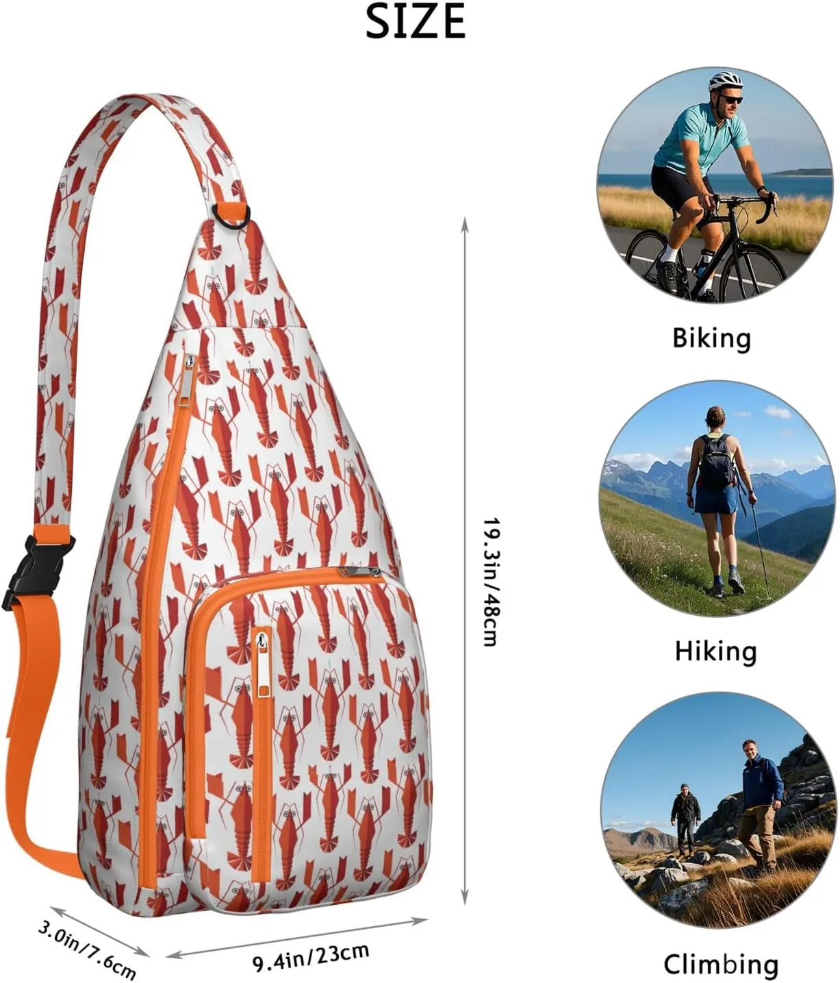 Vintage Geometric Lobsters Funny Crossbody Bag Daypack for Women Men Lightweight Waterproof Sling Bag Backpack Hiking Cycling